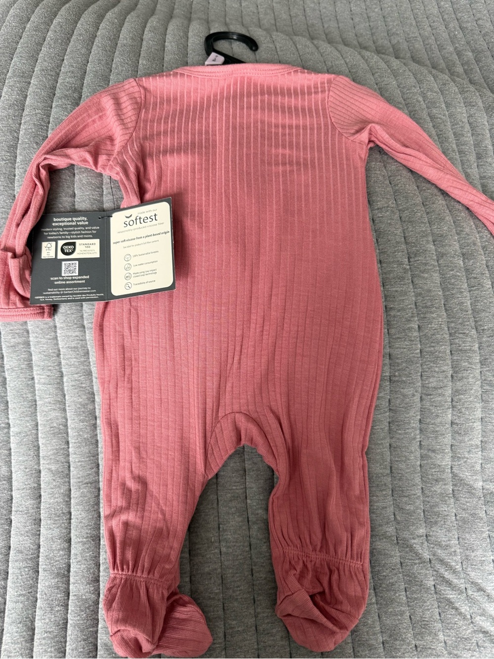 Pink Ribbed Zip-Up Footie - Picture 3 of 3